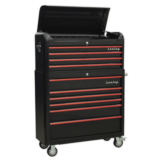 Sealey Retro Style Extra-Wide Topchest & Rollcab Combination 10 Drawer-Black wit Sealey - Dynamic Drive