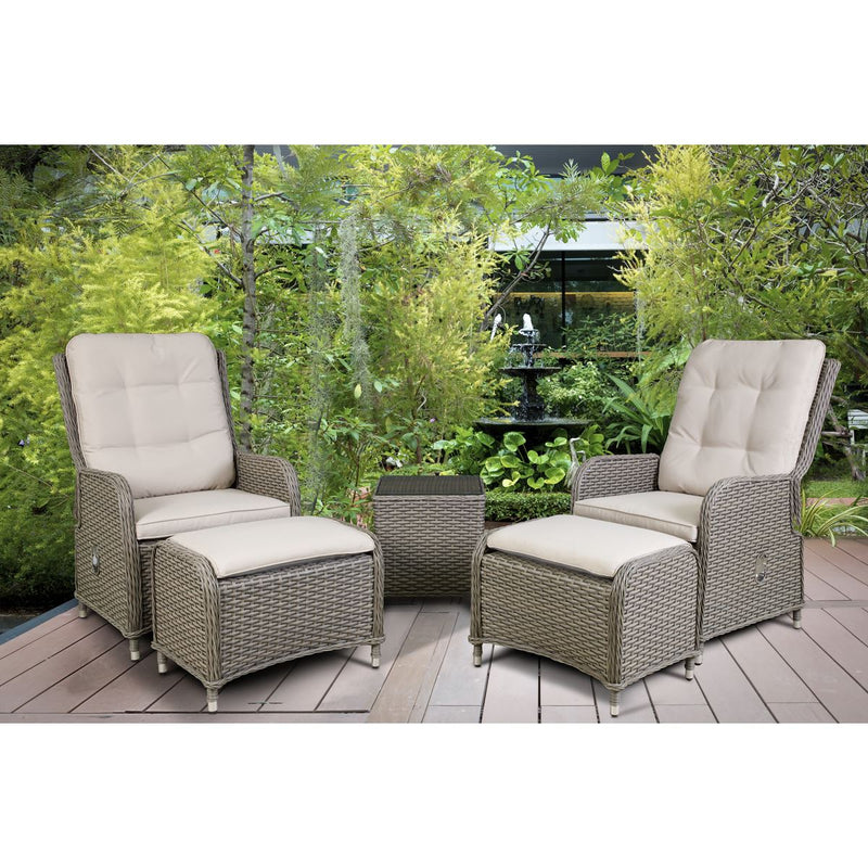 Dellonda Chester Rattan Wicker Outdoor Recliner Loungers & Table Set 5pc Dellonda - Dynamic Drive
