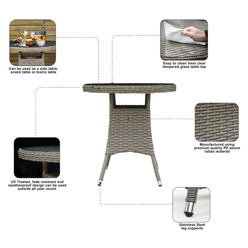 Dellonda Chester Rattan Wicker Round Outdoor Table with Tempered Glass Top Dellonda - Dynamic Drive
