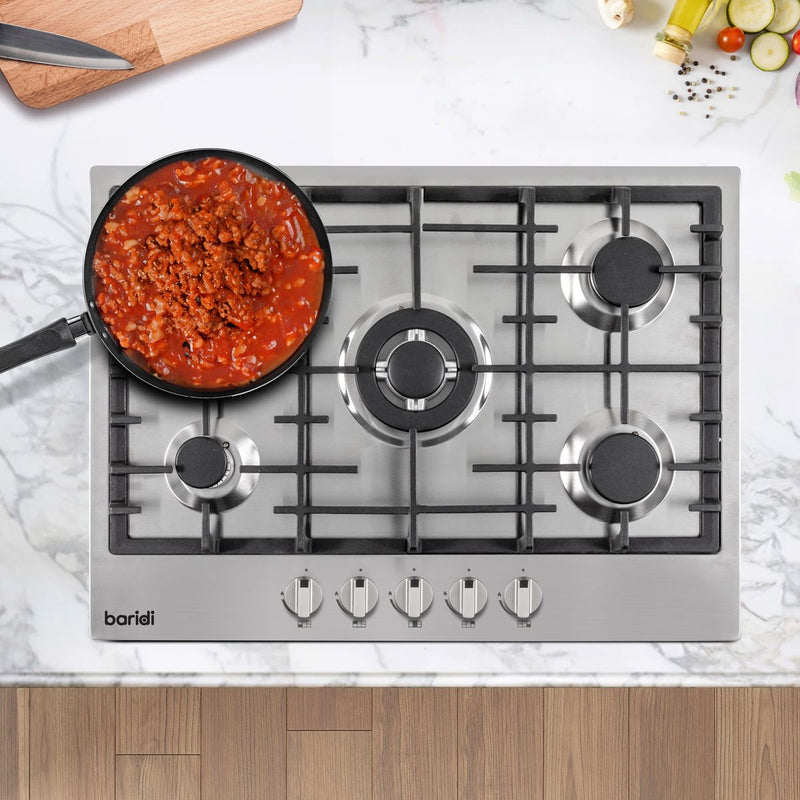 Baridi Gas Hob with 5 Cooking Zones 70cm - Stainless Steel DH227 Baridi - Dynamic Drive