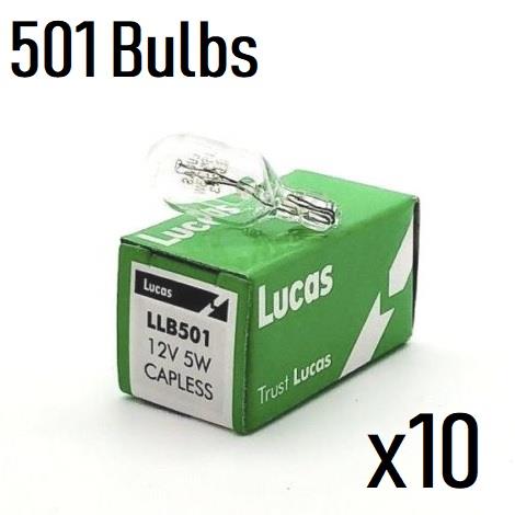 10x Genuine Lucas Capless Bulbs 501 LLB501 12v 5W Side Light Number Plate Bulb Lucas  - Dynamic Drive