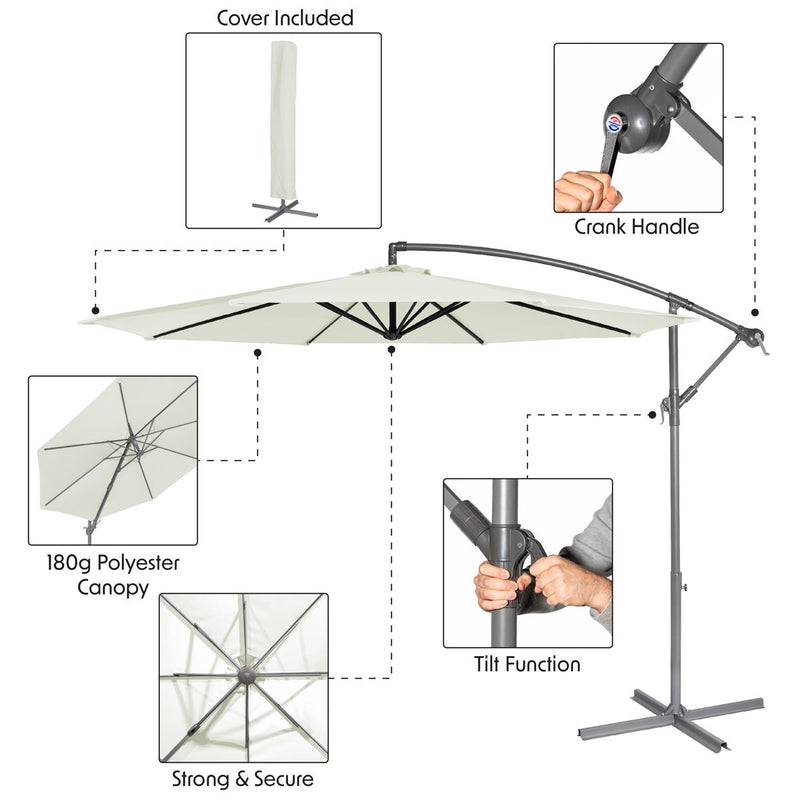 Dellonda Banana Parasol with Cover 3m - Cream DG265 Dellonda - Dynamic Drive