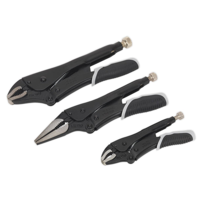 Sealey Premier Black 3pc Quick Release Locking Plier Sets Mole Grips Pliers Sealey  - Dynamic Drive