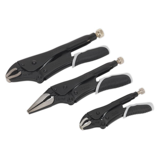 Sealey Premier Black 3pc Quick Release Locking Plier Sets Mole Grips Pliers Sealey  - Dynamic Drive