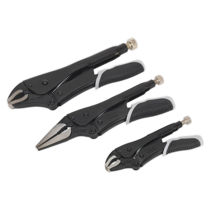 Sealey Premier Black 3pc Quick Release Locking Plier Sets Mole Grips Pliers Sealey  - Dynamic Drive