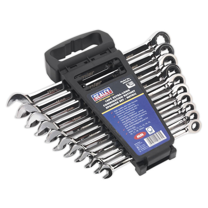 Sealey Combination Ratchet Spanner Set 10pc Extra-Long Metric AK63914 Sealey - Dynamic Drive