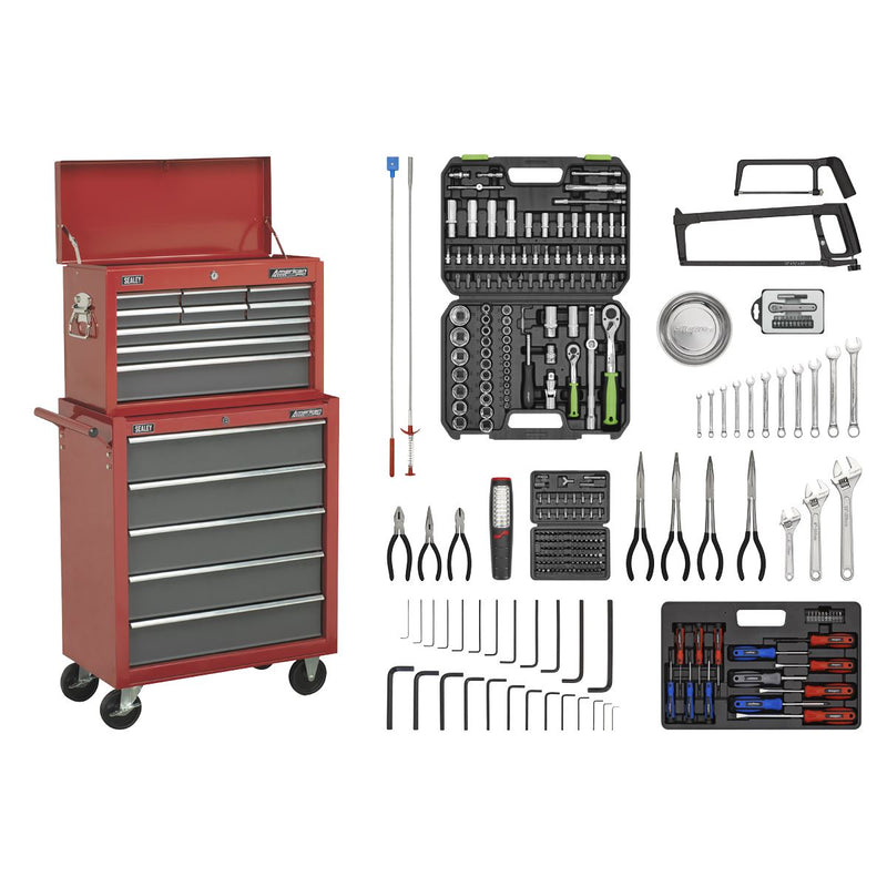 Sealey Topchest & Rollcab Combination 14 Drawer with Ball-Bearing Slides Red/Gre Sealey - Dynamic Drive