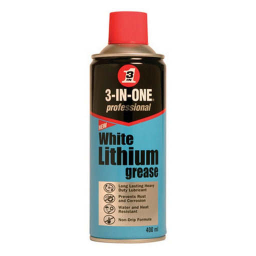 3 In One White Lithium Grease Spray 400ml Long lasting Lubrication for Metal & 3-In-One  - Dynamic Drive