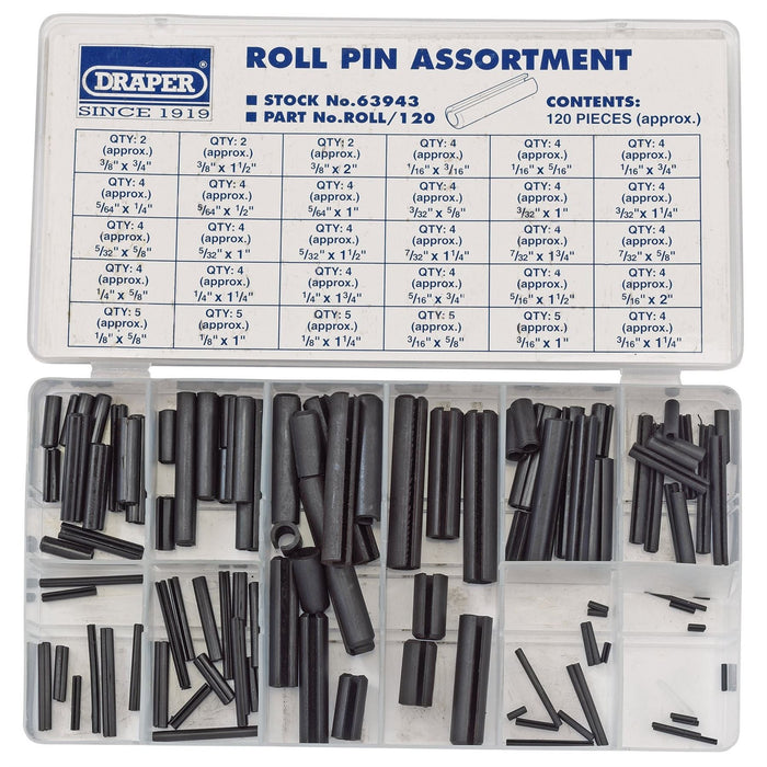 Draper Roll Pin Assortment (120 Piece) 63943 Draper - Dynamic Drive