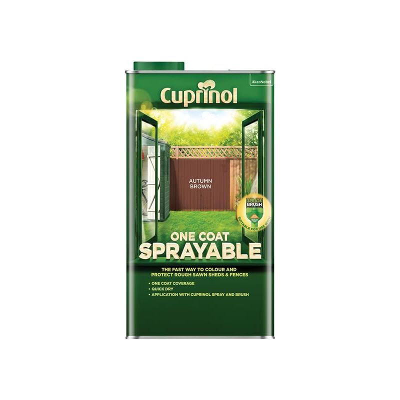 Cuprinol One Coat Sprayable Fence Treatment Autumn Brown 5 litre Cuprinol - Dynamic Drive