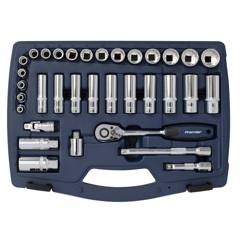 Sealey Socket Set 34pc 3/8"Sq Drive 12pt WallDrive Metric AK8994 Sealey - Dynamic Drive