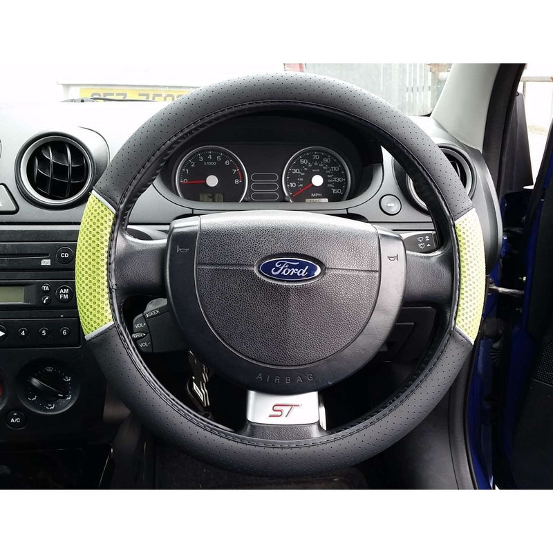 Universal Green and Black Car Steering Wheel Cover Non-Slip Soft Faux Leather Sakura  - Dynamic Drive
