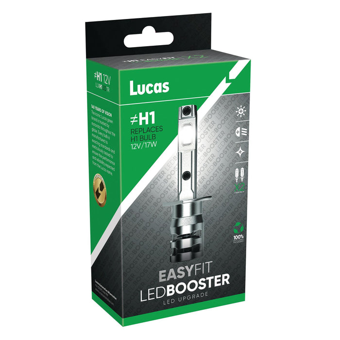 Lucas H1 Led Bulbs Headlight Front Fog Light 12V 17W 1600 Twin Pack Ledbooster Lucas - Dynamic Drive