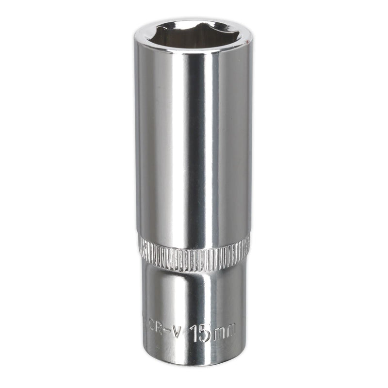 Sealey WallDrive Socket 15mm Deep 3/8"Sq Drive Fully Polished SP3815D Sealey - Dynamic Drive