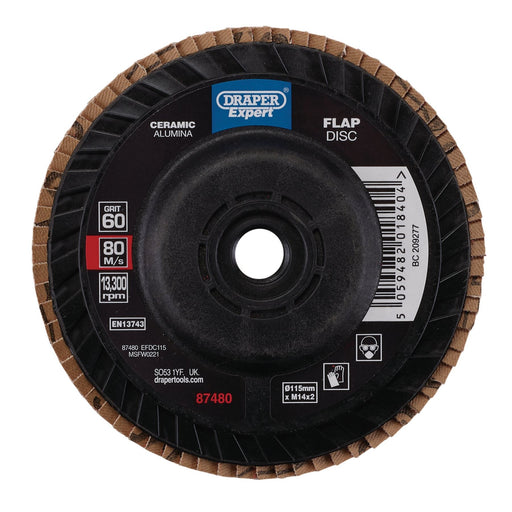 Draper Expert Ceramic Flap Disc, 115mm, M14, 60 Grit 87480 Draper - Dynamic Drive