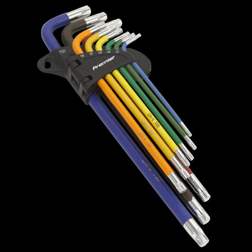 Sealey Premier 9pc Colour Coded Extra Long Trx Star Torx Allen Key Set T10-T50 Sealey  - Dynamic Drive
