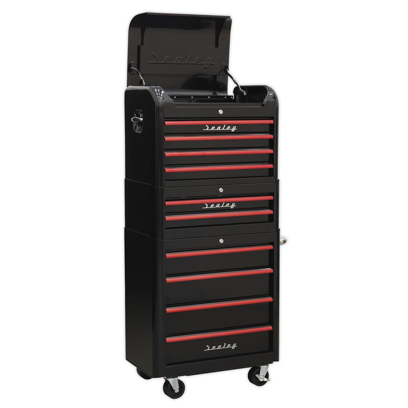 Sealey Retro Style Topchest Mid-Box & Rollcab Combination 10 Drawer Black with R Sealey - Dynamic Drive