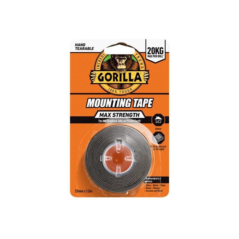 Gorilla Glue Max Strength Indoor Mounting Tape 25mm x 1.5m Black Gorilla Glue - Dynamic Drive