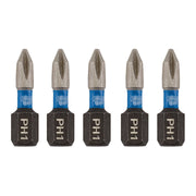 Draper Expert Cross Slot/PH Type Impact Screwdriver Bits, No.1 x 25mm, 1/4" Hex Draper - Dynamic Drive