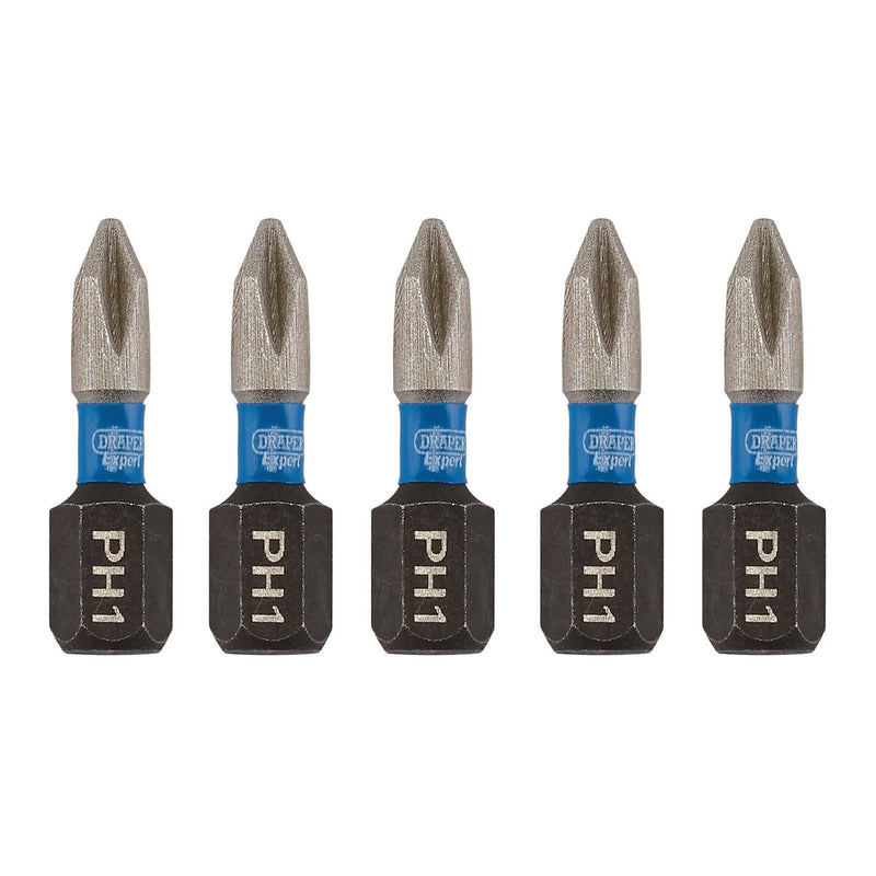 Draper Expert Cross Slot/PH Type Impact Screwdriver Bits, No.1 x 25mm, 1/4" Hex Draper - Dynamic Drive
