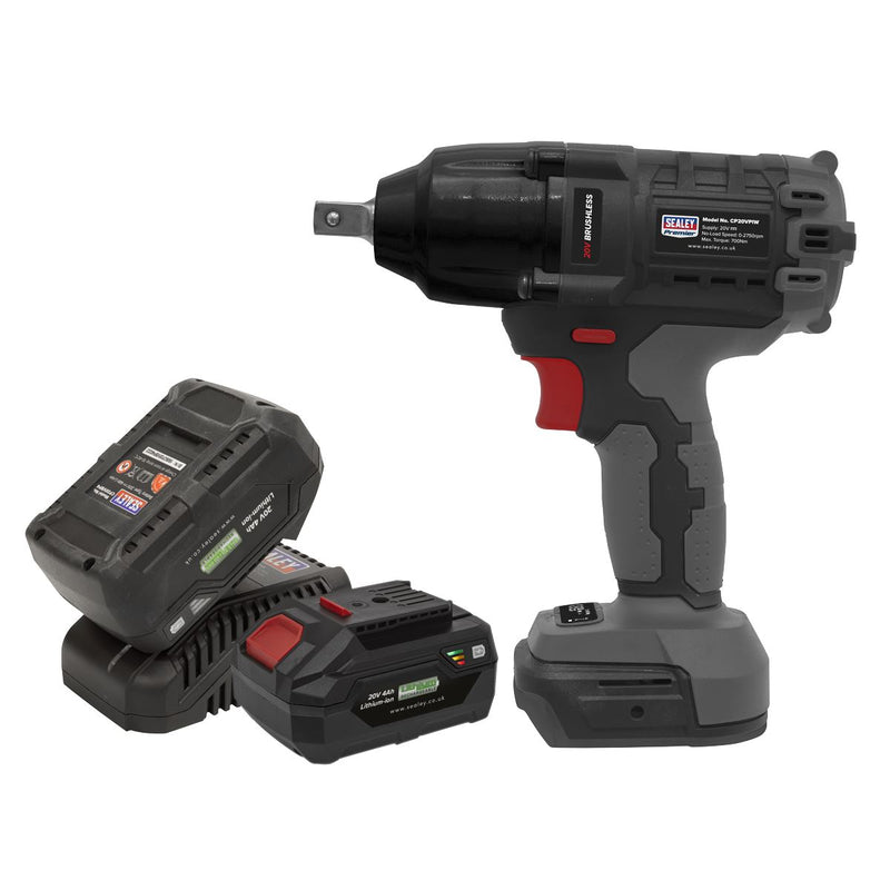Sealey Brushless Impact Wrench Kit 1/2"Sq Drive 700Nm 20V SV20 Series 2 Batterie Sealey - Dynamic Drive