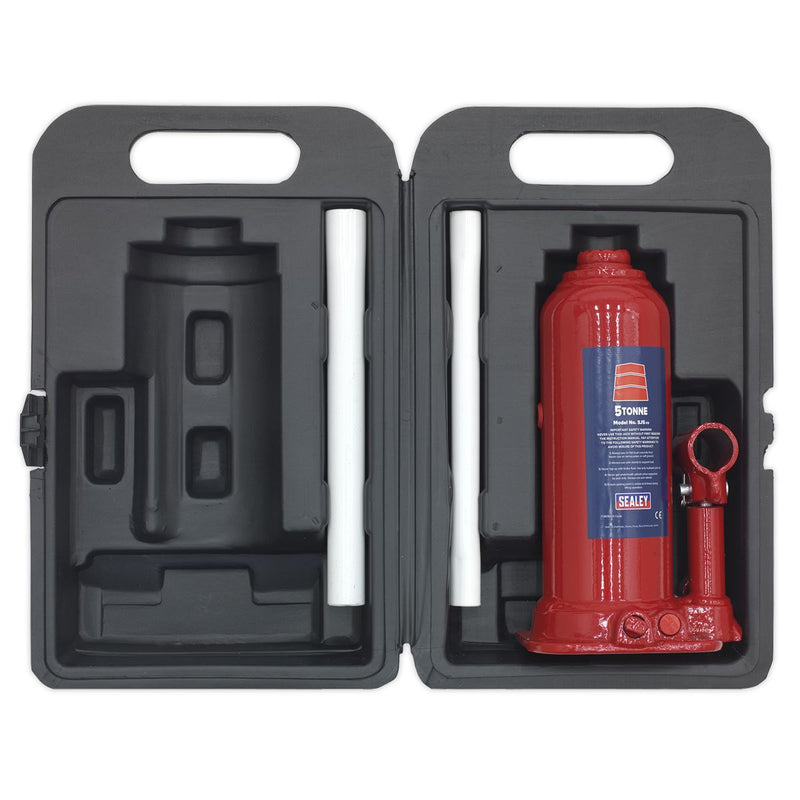 Sealey Bottle Jack 5 Tonne with Storage Case SJ5BMC Sealey - Dynamic Drive
