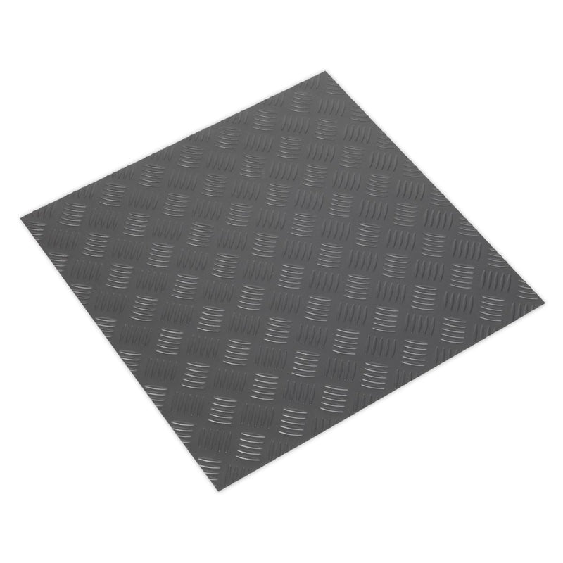 Sealey Vinyl Floor Tile with Peel & Stick Backing Silver Treadplate Pack of 16 Sealey - Dynamic Drive
