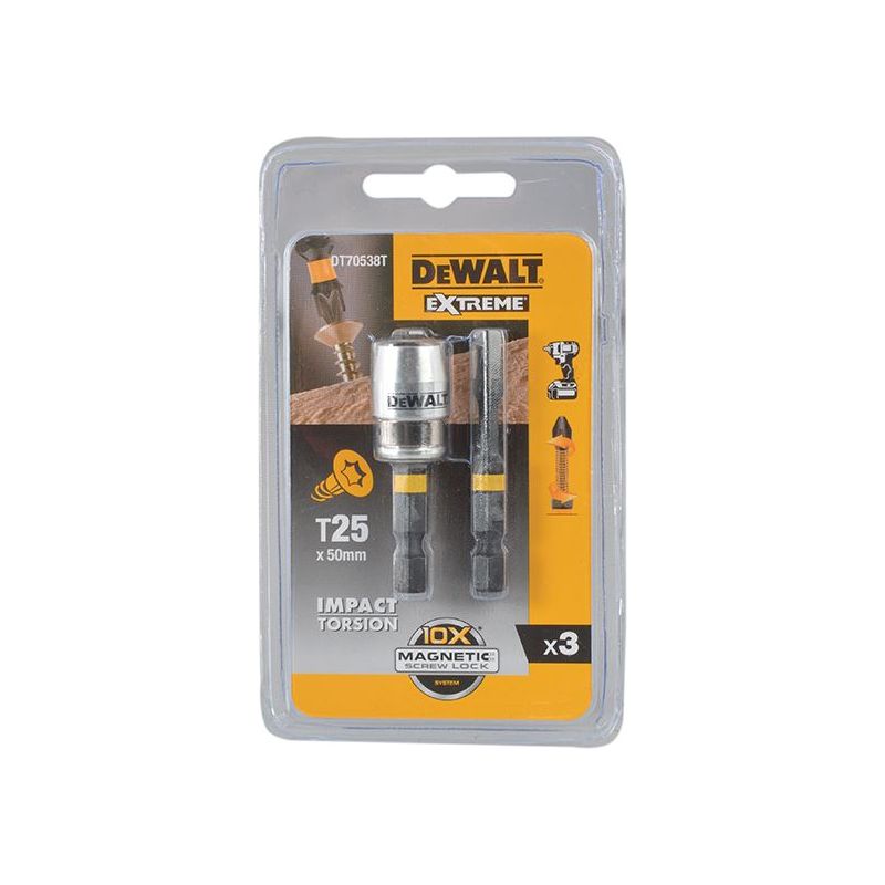Dewalt Power Tools Impact Torsion Bits TX25 x 50mm (x2) and Magnetic Screwlock Sleeve DeWALT Power Tools - Dynamic Drive