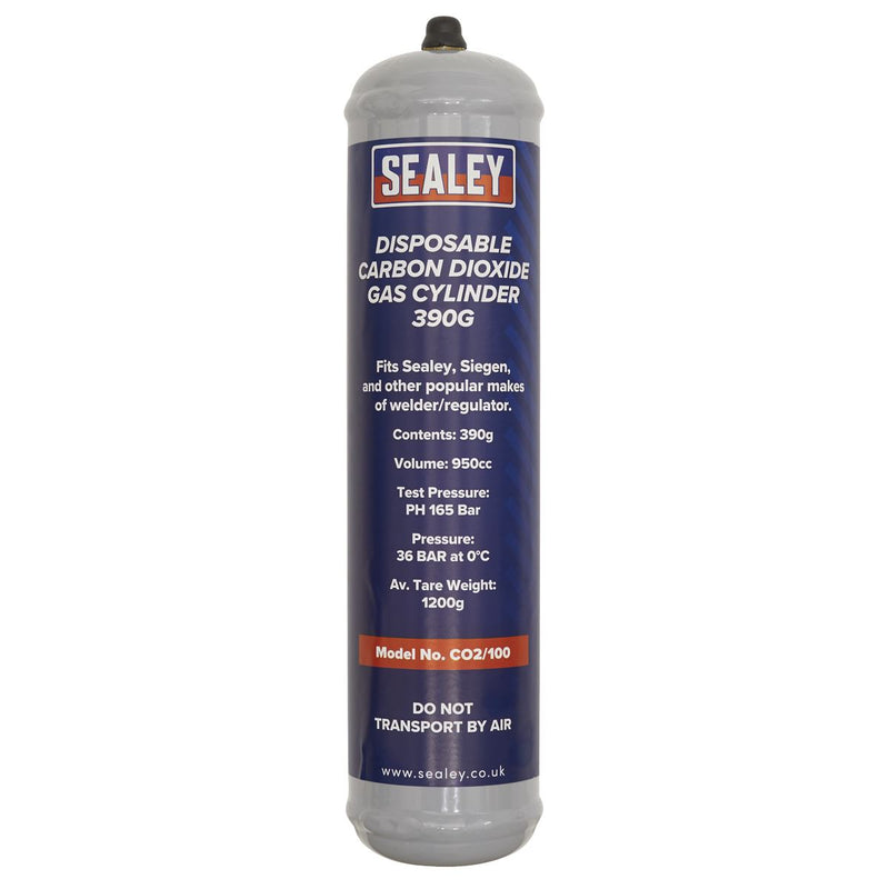 Sealey Disposable Carbon Dioxide Gas Cylinder 390g - Box of 12 CO2/100/12 Sealey - Dynamic Drive