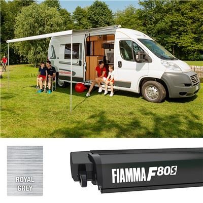 Fiamma F80S 370 Awning Deep Black Case Royal Grey Fabric Motorhome Caravan Van Fiamma  - Dynamic Drive