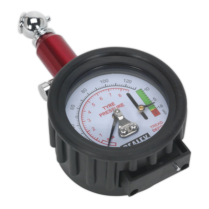 Sealey Tyre Pressure Gauge with Tyre Tread Depth Gauge 0-8bar(0-120psi) TSTPDG01 Sealey - Dynamic Drive