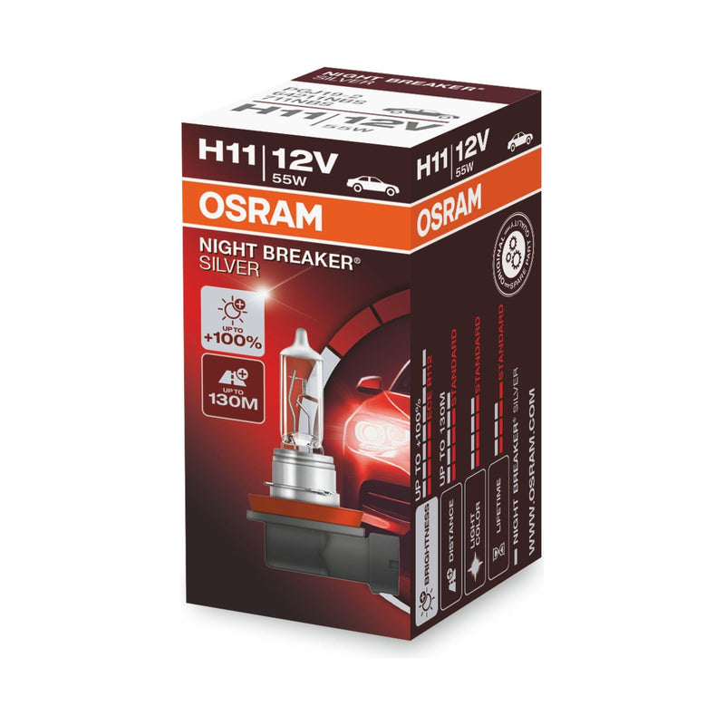 Osram NIGHT BREAKER SILVER H11, +100% more brightness, halogen headlamp, 64211NB Osram - Dynamic Drive