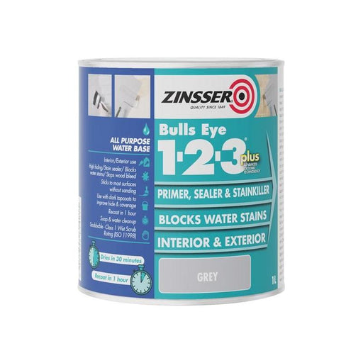 Zinsser Bulls Eye® 1-2-3 Plus Primer, Sealer & Stain Killer Grey 1 litre Zinsser - Dynamic Drive