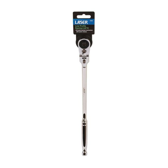 Laser Low Profile Flexi-Head Ratchet with Cranked Handle 3/8"D 7065 Laser - Dynamic Drive
