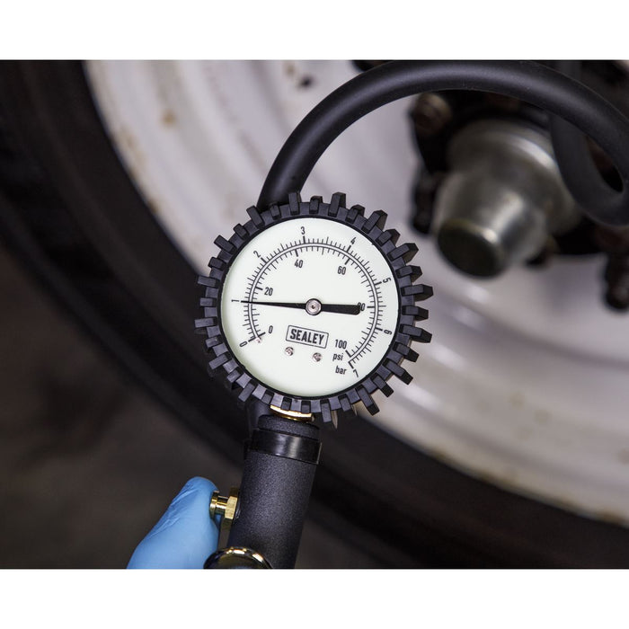 Sealey Tyre Inflator Clip On Connector Glow in the Dark Dial Gauge Air Line Pump Sealey  - Dynamic Drive