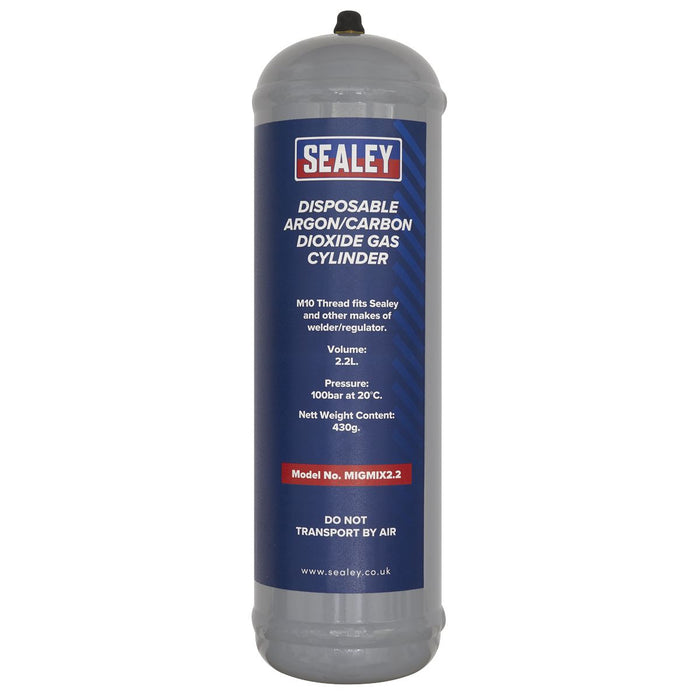 Sealey Disposable Argon/Carbon Dioxide Gas Cylinder 430g MIGMIX2.2 Sealey - Dynamic Drive
