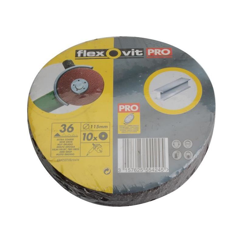 Flexovit Aluminium Oxide Fibre Disc 115mm Extra Coarse 36G (Pack 10) Flexovit - Dynamic Drive