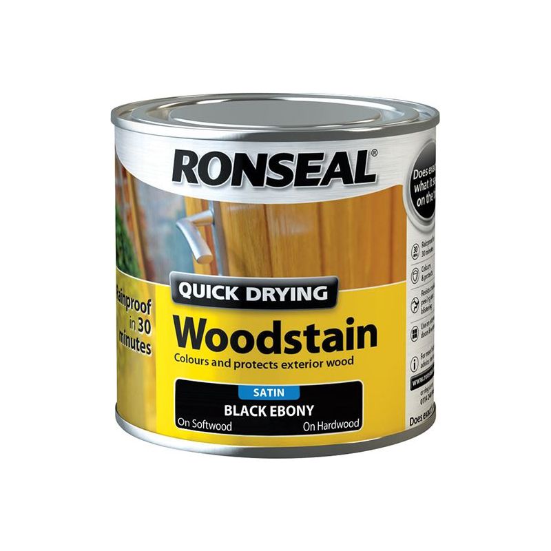 Ronseal Quick Drying Woodstain Satin Ebony 250ml Ronseal - Dynamic Drive