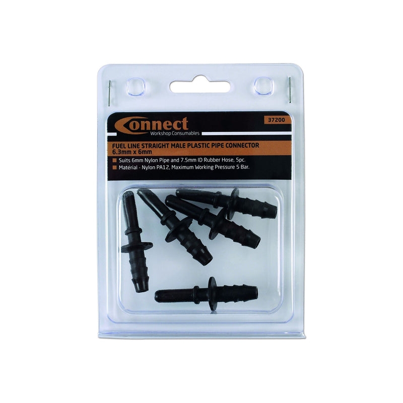 Connect Straight Male Plastic Pipe Connector 6.3 x 6mm 5pc 37200 Tool Connection - Dynamic Drive