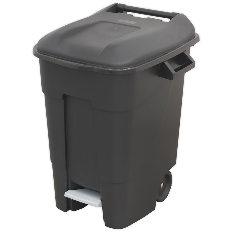Sealey Refuse/Wheelie Bin with Foot Pedal 100L Black BM100P Sealey - Dynamic Drive