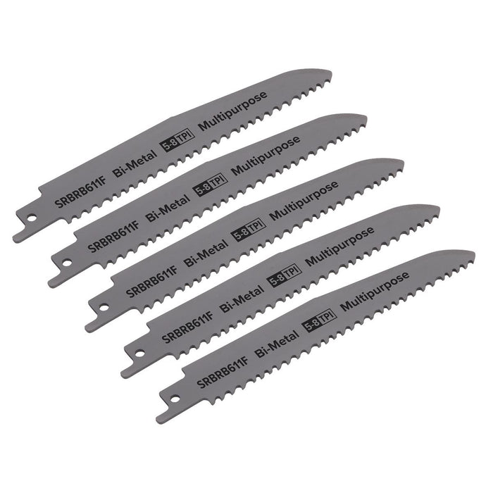 Sealey Reciprocating Saw Blade Multipurpose 150mm 5-8tpi Pack of 5 SRBRB611F Sealey - Dynamic Drive