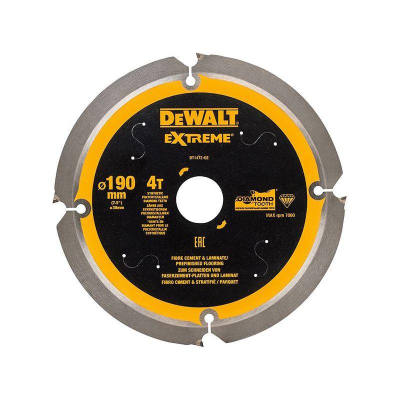 Dewalt Power Tools Extreme PCD Fibre Cement Saw Blade 190 x 30mm x 4T DeWALT Power Tools - Dynamic Drive