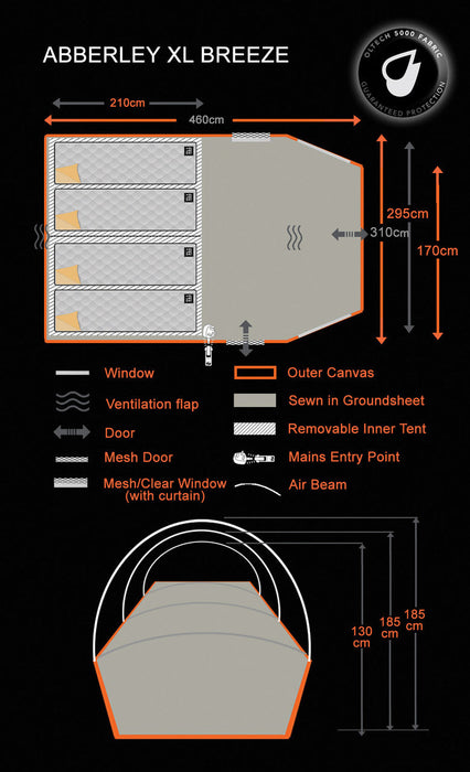 Olpro Abberley Breeze XL - 4 Berth Inflatable Tent Recyled Bottle Material Olpro - Dynamic Drive