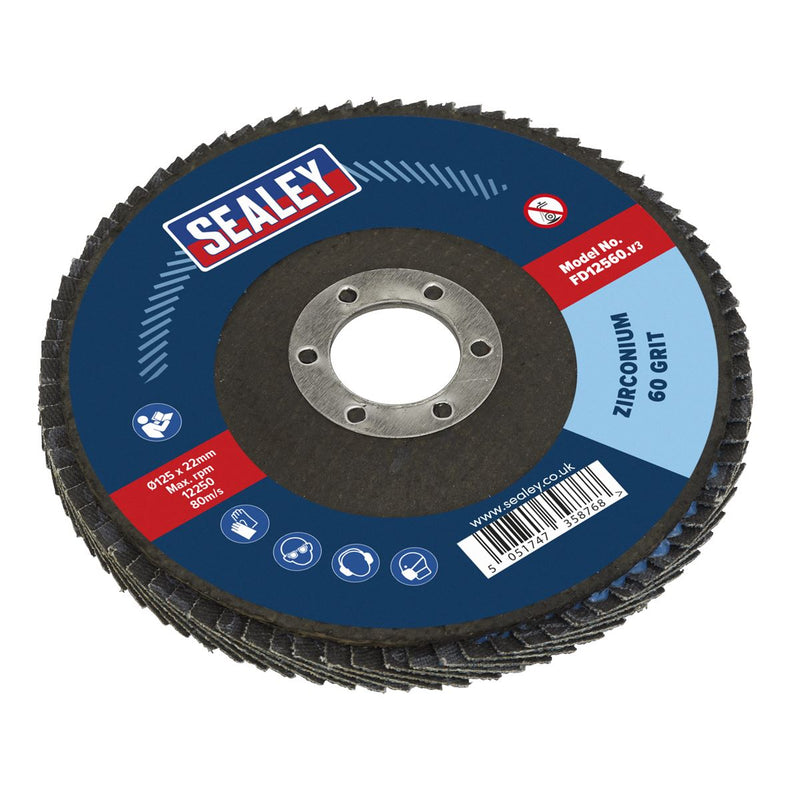 Sealey Flap Disc Zirconium125mm22mm Bore 60Grit FD12560 Sealey - Dynamic Drive