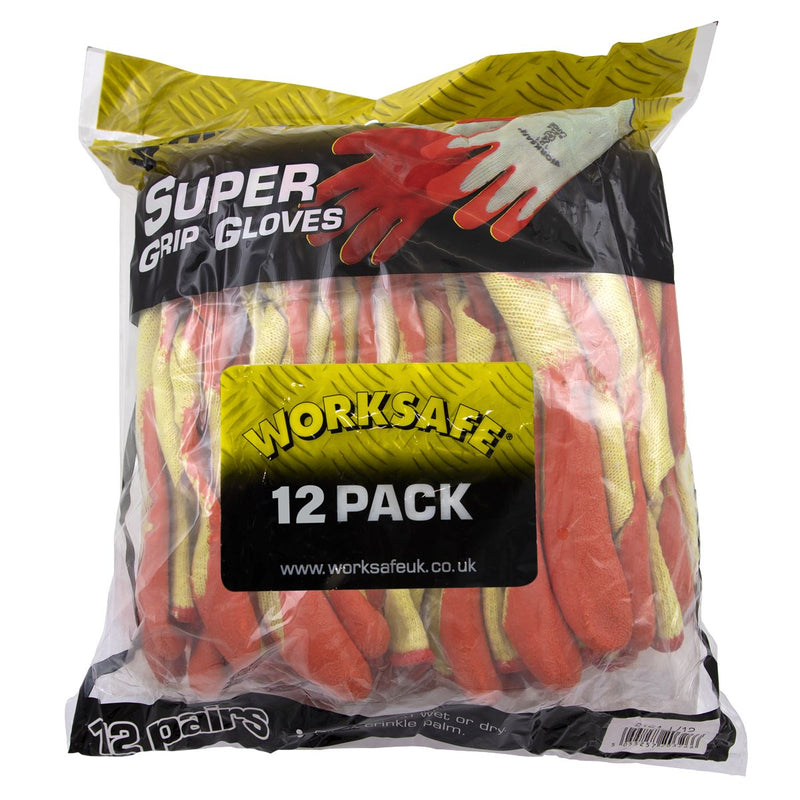 Worksafe Super Grip Knitted Gloves with Latex Palm, Large - Pack of 12 Pairs Worksafe - Dynamic Drive