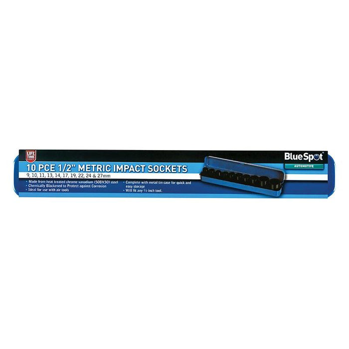 Bluespot Tools 1/2in Metric Impact Socket Set 9-27mm, 10 Piece BlueSpot Tools - Dynamic Drive