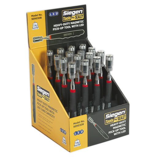 Sealey Heavy-Duty Magnetic Pick-Up Tool with LED 3.6kg Capacity Display Box of 1 Siegen by Sealey - Dynamic Drive