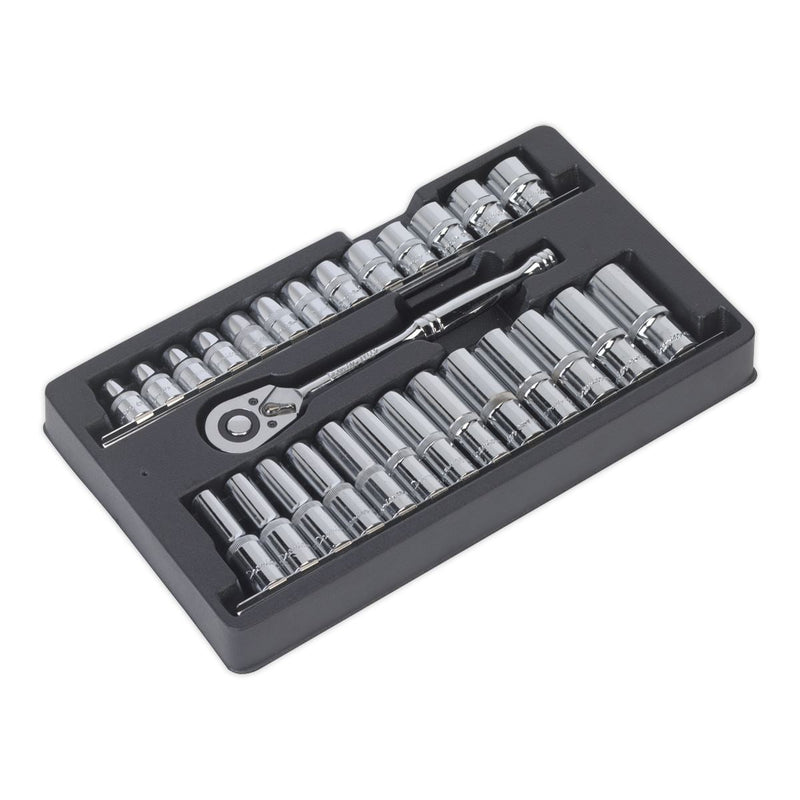 Sealey Ratchet Wrench & Socket Rail Set 27pc 1/2"Sq Drive AK66483 Sealey - Dynamic Drive
