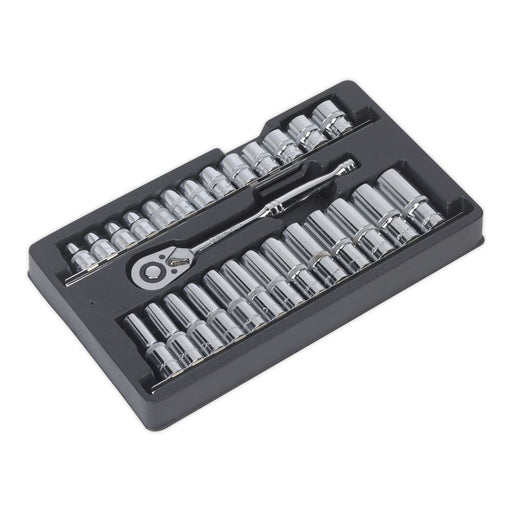 Sealey Ratchet Wrench & Socket Rail Set 27pc 1/2"Sq Drive AK66483 Sealey - Dynamic Drive