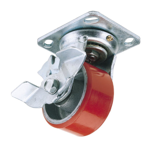Draper Swivel Plate Fixing Heavy Duty Polyurethane Wheel with Brake, 125mm Diame Draper - Dynamic Drive